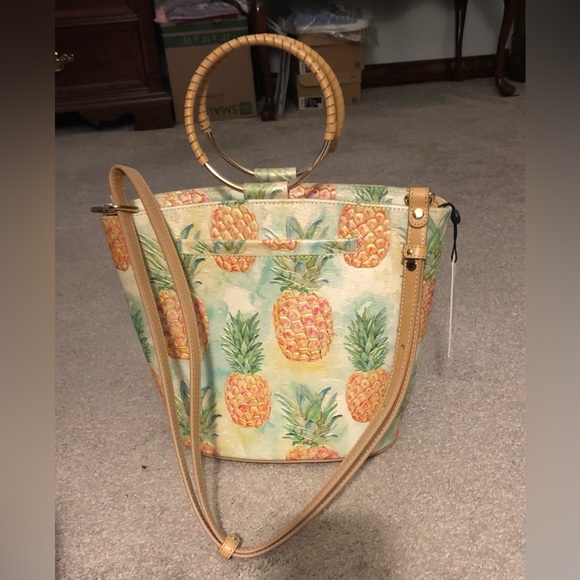 Brahmin Mod Bowie Multi Pompano Purse w Crossbody Strap Pineapple Design 🍍 - Picture 2 of 8